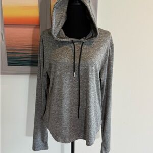 Gray Long Sleeve Relaxed Fitness Hoodie